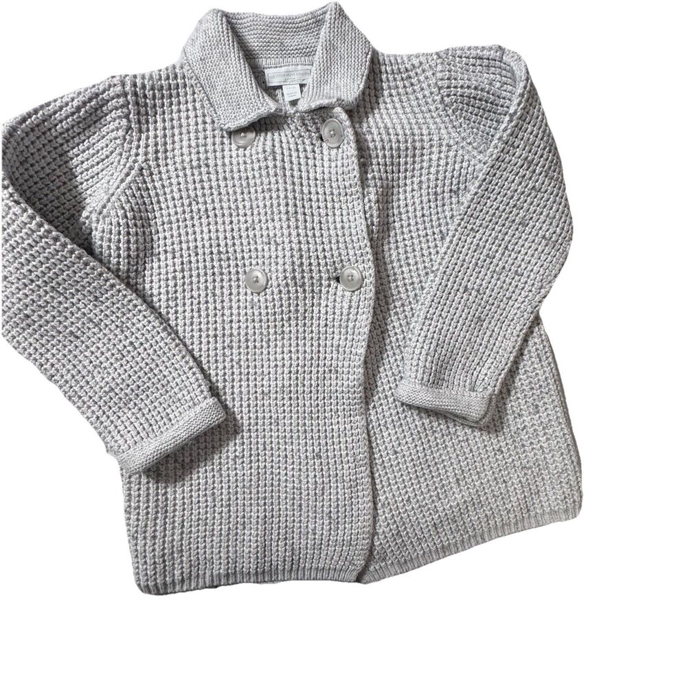 the Little White Company Bear Sweater 6-7 yrs Cardigan 100% Cotton Oatmeal Gray